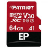 Карта пам'яті PATRIOT 64 GB microSDXC UHS-I U3 V30 A1 EP + SD adapter PEF64GEP31MCX