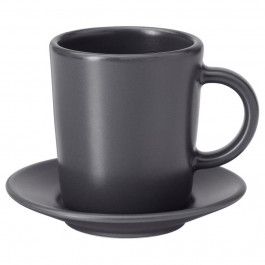 IKEA ИКЕА ДИНЕРА Чашка для кофе эспрессо с блюдцем, темно-серый, 90 мл 603.628.09