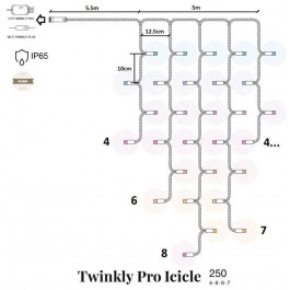 Twinkly Smart LED Pro Icicle RGB 250, IP65, AWG22 PVC Rubber белый (TW-PLC-I-CA-250STP-WR)